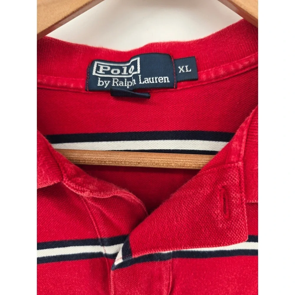 Polo Ralph Lauren Polo Shirt Mens XL Red Striped Short Sleeve Cotton Pony Logo